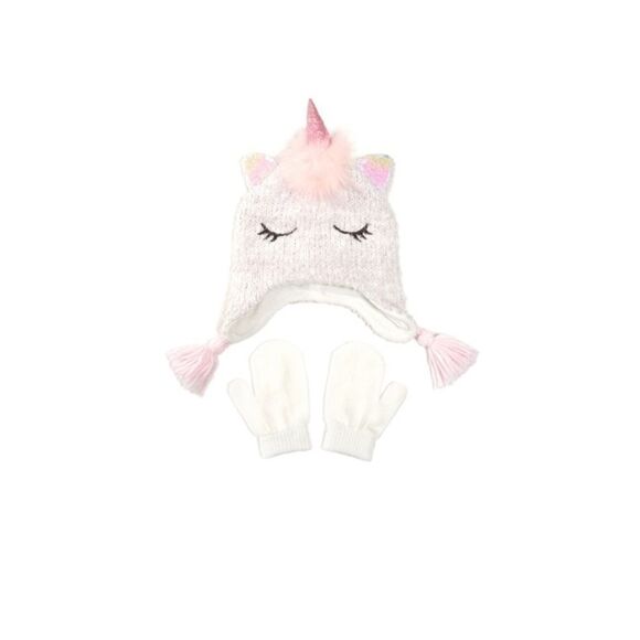 Love Design Toddler Girls Chenille Unicorn Heidi 2Piece Hat/Mitten, girl’s hat - Picture 4 of 6